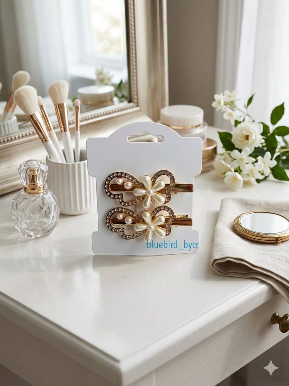 Pearl Flower Gold-Tone Hair Clips